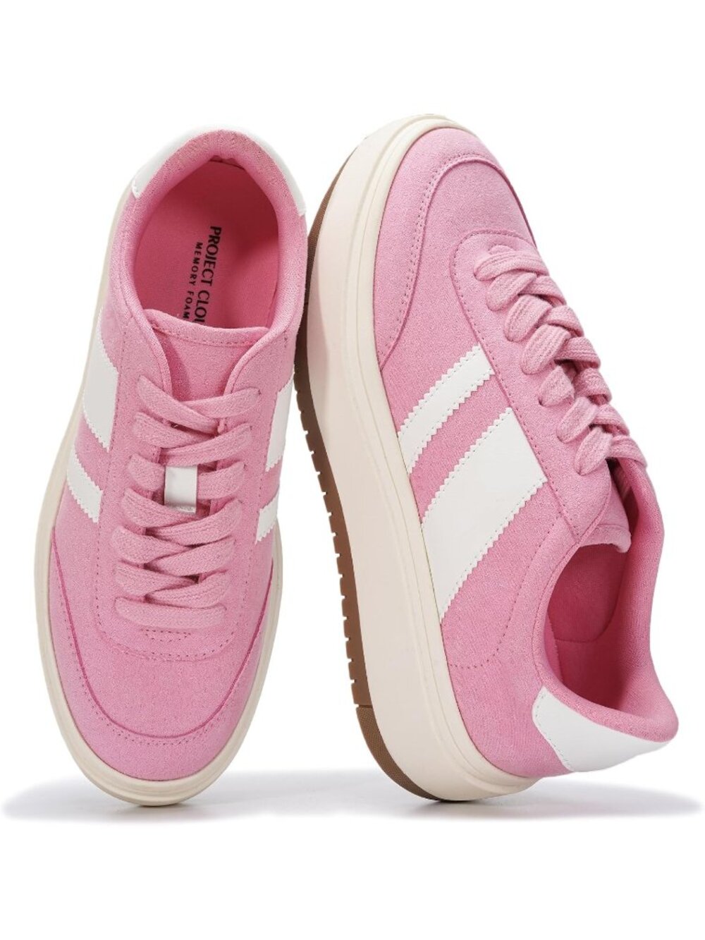 Project Cloud Womens Pink White Stripe Memory Foam Insole Platform Sneaker Shoes